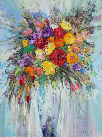 'Winter Flowers'Hand Embellished Canvas Print - Limited Edition