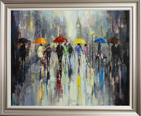 'The Dog Walkers I'  Framed Original Oil Painting