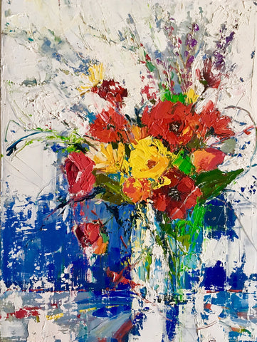 'Meadow Flowers' Oil Painting (Reserved) - Eva Czarniecka Umbrella Oil paintings Rain London Streets Pallets Knife Limited Edition Prints Impressionism Art Contemporary