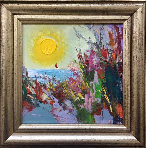 'Autumn Beach' Oil Painting On Canvas Framed Ready to Hang - Eva Czarniecka Umbrella Oil paintings Rain London Streets Pallets Knife Limited Edition Prints Impressionism Art Contemporary