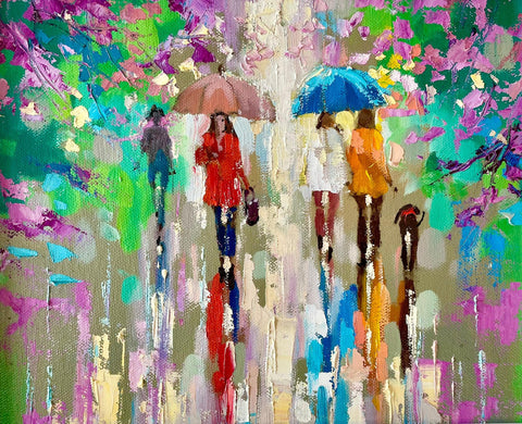 'City Park Walks' Framed Oil Painting