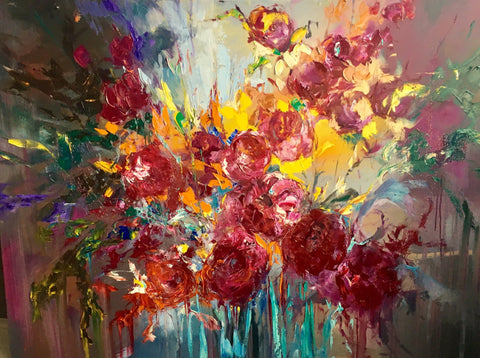 'Summer Calling' Oil Painting on Canvas Ready to Hang - Eva Czarniecka Umbrella Oil paintings Rain London Streets Pallets Knife Limited Edition Prints Impressionism Art Contemporary