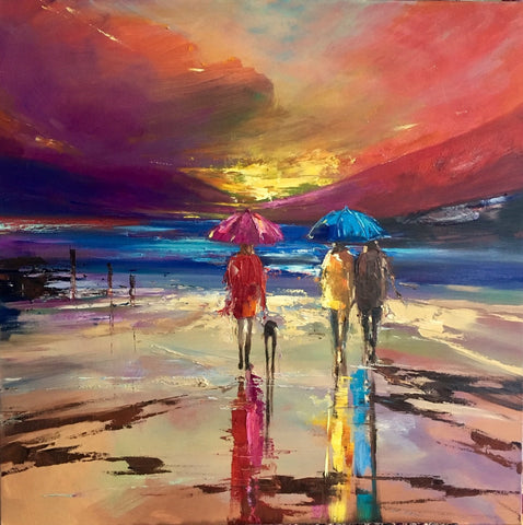 'The Sky' Painting on Canvas Ready to Hang - Eva Czarniecka Umbrella Oil paintings Rain London Streets Pallets Knife Limited Edition Prints Impressionism Art Contemporary