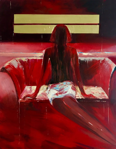 'Gold Dreamer' Oil Painting on Canvas Ready to Hang - Eva Czarniecka Umbrella Oil paintings Rain London Streets Pallets Knife Limited Edition Prints Impressionism Art Contemporary