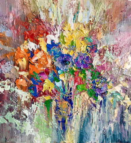 'Spring Calling' Oil Painting on Canvas Ready to Hang - Eva Czarniecka Umbrella Oil paintings Rain London Streets Pallets Knife Limited Edition Prints Impressionism Art Contemporary