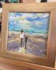 'A Walk with a Friend' Framed Oil Painting on Canvas Ready to Hang - Eva Czarniecka Umbrella Oil paintings Rain London Streets Pallets Knife Limited Edition Prints Impressionism Art Contemporary