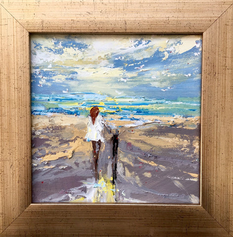 'A Walk with a Friend' Framed Oil Painting on Canvas Ready to Hang - Eva Czarniecka Umbrella Oil paintings Rain London Streets Pallets Knife Limited Edition Prints Impressionism Art Contemporary