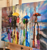 'Running through the Rain' Oil Painting on Canvas Ready to Hang - Eva Czarniecka Umbrella Oil paintings Rain London Streets Pallets Knife Limited Edition Prints Impressionism Art Contemporary