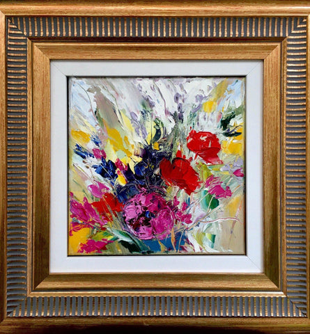 'Blooming Joy' and "beach Time with a Friend' Framed Oil Painting on Canvas RESERVED - Eva Czarniecka Umbrella Oil paintings Rain London Streets Pallets Knife Limited Edition Prints Impressionism Art Contemporary
