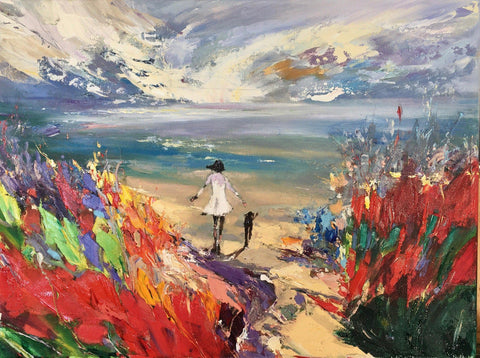 Commission/Reserved Oil Painting on Canvas 2x - Eva Czarniecka Umbrella Oil paintings Rain London Streets Pallets Knife Limited Edition Prints Impressionism Art Contemporary