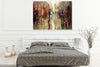 'Autumn Reflections' (2017) Large Oil Painting - Eva Czarniecka Umbrella Oil paintings Rain London Streets Pallets Knife Limited Edition Prints Impressionism Art Contemporary