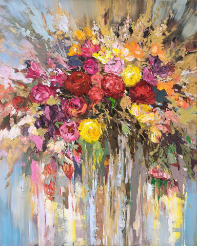 'Flowers  In Blooms’ Hand  Embellished Limited Edition Print on Canvas