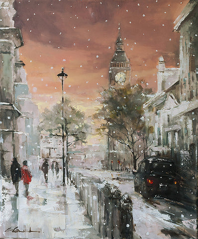 'A Stroll to Westminster' 2014 Limited Edition Print - Eva Czarniecka Umbrella Oil paintings Rain London Streets Pallets Knife Limited Edition Prints Impressionism Art Contemporary  