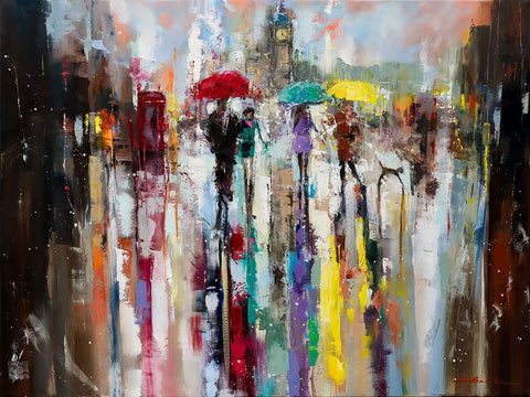 'Romance in London' Hand Embellished Limited Edition Print on Canvas