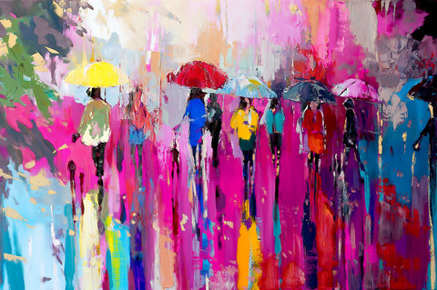 'Spring Blossom' 2016 Oil on Canvas,Ready to Hang' NEW! - Eva Czarniecka Umbrella Oil paintings Rain London Streets Pallets Knife Limited Edition Prints Impressionism Art Contemporary  