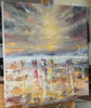 'Beach Explorers' 2016 Oil on Canvas, Ready to Hang - Eva Czarniecka Umbrella Oil paintings Rain London Streets Pallets Knife Limited Edition Prints Impressionism Art Contemporary  