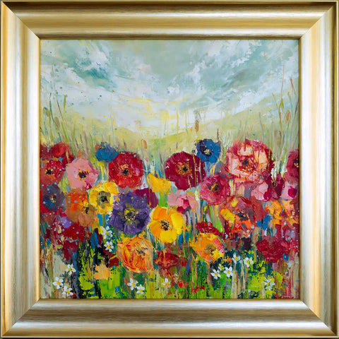 'Flowers in Valley' (2017) Oil on Canvas, Ready to Hang - Eva Czarniecka Umbrella Oil paintings Rain London Streets Pallets Knife Limited Edition Prints Impressionism Art Contemporary  