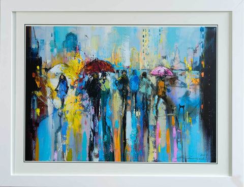 'Early Morning in The City'Laminated Giclee Print Framed Ready To Hang