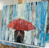 'Behind Red Umbrella' Modern Oil Painting, Canvas Ready to Hang, (Reserved for Steve) - Eva Czarniecka Umbrella Oil paintings Rain London Streets Pallets Knife Limited Edition Prints Impressionism Art Contemporary  