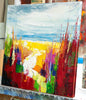'Midsummer Beach' (2017) Oil on Canvas Ready to Hang - Eva Czarniecka Umbrella Oil paintings Rain London Streets Pallets Knife Limited Edition Prints Impressionism Art Contemporary  