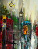 'Love Affair in London'  (2017) Large Oil Picture Ready To Hang. - Eva Czarniecka Umbrella Oil paintings Rain London Streets Pallets Knife Limited Edition Prints Impressionism Art Contemporary  