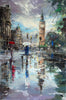 'London Reflections' Original Oil Painting on Canvas Ready to Hang - Eva Czarniecka Umbrella Oil paintings Rain London Streets Pallets Knife Limited Edition Prints Impressionism Art Contemporary  