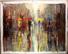 'Autumn Reflections' (2017) Large Oil Painting - Eva Czarniecka Umbrella Oil paintings Rain London Streets Pallets Knife Limited Edition Prints Impressionism Art Contemporary  