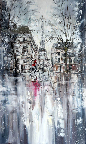 'Winter in Paris' (2017) Mixed Media Painting on Canvas Ready to Hang - Eva Czarniecka Umbrella Oil paintings Rain London Streets Pallets Knife Limited Edition Prints Impressionism Art Contemporary  