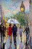 'Out for a Walk' Oil Painting on Canvas, Ready to Hang - Eva Czarniecka Umbrella Oil paintings Rain London Streets Pallets Knife Limited Edition Prints Impressionism Art Contemporary  