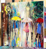 'Girl in Pink' Oil Painting - Eva Czarniecka Umbrella Oil paintings Rain London Streets Pallets Knife Limited Edition Prints Impressionism Art Contemporary  