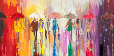 'After the Summer Storm' Oil Painting Ready to Hang - Eva Czarniecka Umbrella Oil paintings Rain London Streets Pallets Knife Limited Edition Prints Impressionism Art Contemporary  