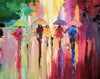 'Rainbow Shower in Hyde Park' Original Oil Painting on Canvas Ready to Hang - Eva Czarniecka Umbrella Oil paintings Rain London Streets Pallets Knife Limited Edition Prints Impressionism Art Contemporary  