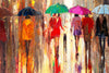'In Autumn Rain'  Oil Painting on Canvas Ready to Hang - Eva Czarniecka Umbrella Oil paintings Rain London Streets Pallets Knife Limited Edition Prints Impressionism Art Contemporary  