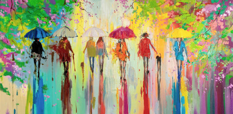 'Sunny Day in Hyde Park II' Oil Painting on Canvas Ready to Hang - Eva Czarniecka Umbrella Oil paintings Rain London Streets Pallets Knife Limited Edition Prints Impressionism Art Contemporary  
