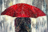 'Red Umbrella Rain'  Oil Painting on Canvas Ready to Hang - Eva Czarniecka Umbrella Oil paintings Rain London Streets Pallets Knife Limited Edition Prints Impressionism Art Contemporary  