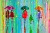 'Invitation for Spring' Acrylic Painting on Canvas Ready to Hang - Eva Czarniecka Umbrella Oil paintings Rain London Streets Pallets Knife Limited Edition Prints Impressionism Art Contemporary  
