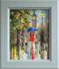 'London Spring' Framed Oil Painting on Canvas Ready to Hang - Eva Czarniecka Umbrella Oil paintings Rain London Streets Pallets Knife Limited Edition Prints Impressionism Art Contemporary  