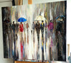'Walking In Warm Light' Oil Painting on Canvas - Eva Czarniecka Umbrella Oil paintings Rain London Streets Pallets Knife Limited Edition Prints Impressionism Art Contemporary  