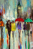 'London In Rain' Oil Painting on Canvas Ready to Hang - Eva Czarniecka Umbrella Oil paintings Rain London Streets Pallets Knife Limited Edition Prints Impressionism Art Contemporary  