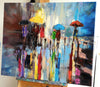 Beach Walks' Original Oil Painting on Canvas - Eva Czarniecka Umbrella Oil paintings Rain London Streets Pallets Knife Limited Edition Prints Impressionism Art Contemporary  