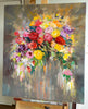 'Autumn Breeze Flowers' Original Oil Painting on Canvas - Eva Czarniecka Umbrella Oil paintings Rain London Streets Pallets Knife Limited Edition Prints Impressionism Art Contemporary  