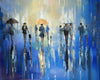 'Midsummer Night' Oil Painting on Canvas - Eva Czarniecka Umbrella Oil paintings Rain London Streets Pallets Knife Limited Edition Prints Impressionism Art Contemporary  