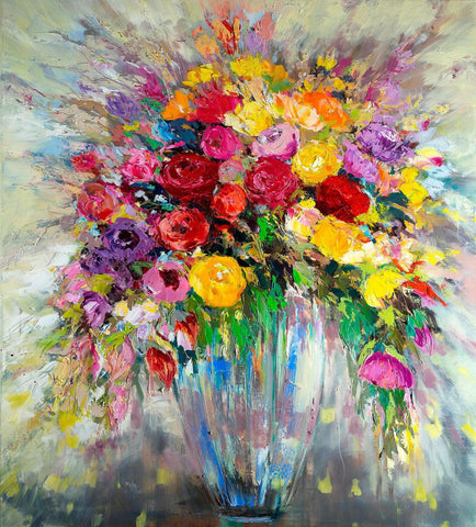 'Summer,Embraced Flowers' Hand Embellished Canvas Print - Limited Edition