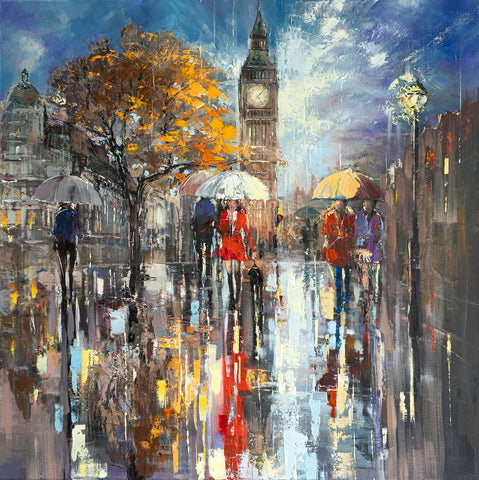 'London Autumn Night' Hand Embellished Canvas Print - Limited Edition
