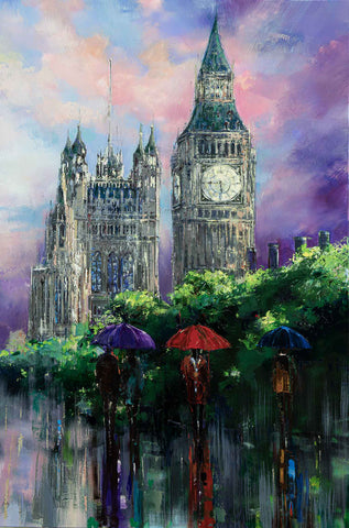 'Sunset At Westminster' Large Oil Painting