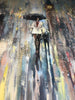 'Perfect Evening' Original Oil Painting on Canvas - Eva Czarniecka Umbrella Oil paintings Rain London Streets Pallets Knife Limited Edition Prints Impressionism Art Contemporary  