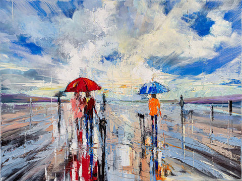 'Afternoon Beach Walk' Limited Edition Hand Embellished Canvas Print